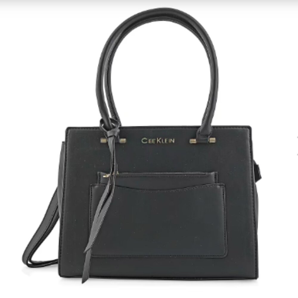 Cee Klein Black Faux Leather Shoulder Bag with Top Zipper